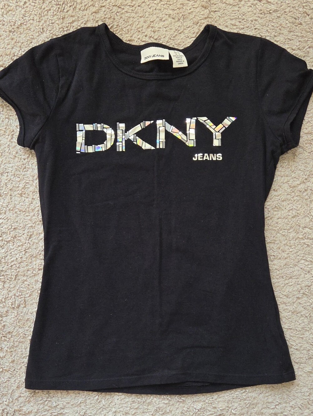DKNY Black Short Sleeve Logo Tee with Iridescent Mosaic Logo